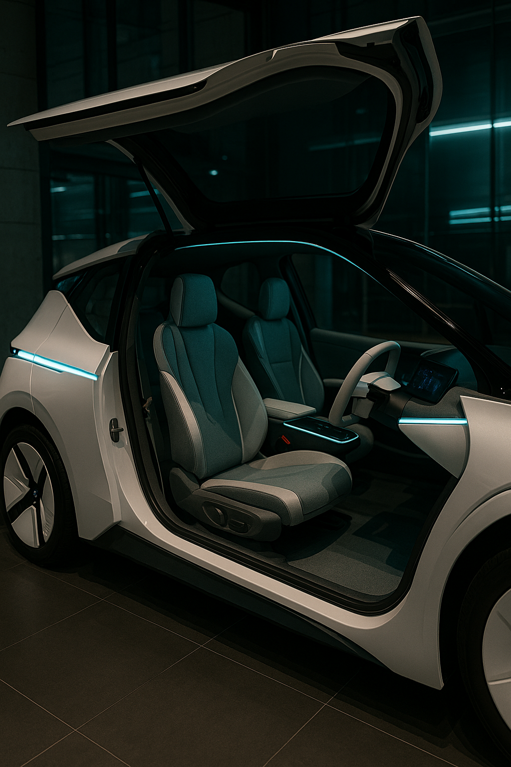 Afbeelding van een conceptcar van de toekomst.