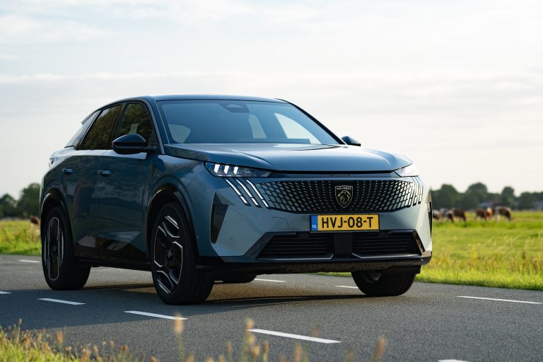 Afbeelding van een Peugeot e-300 met een weiland op de achtergrond.