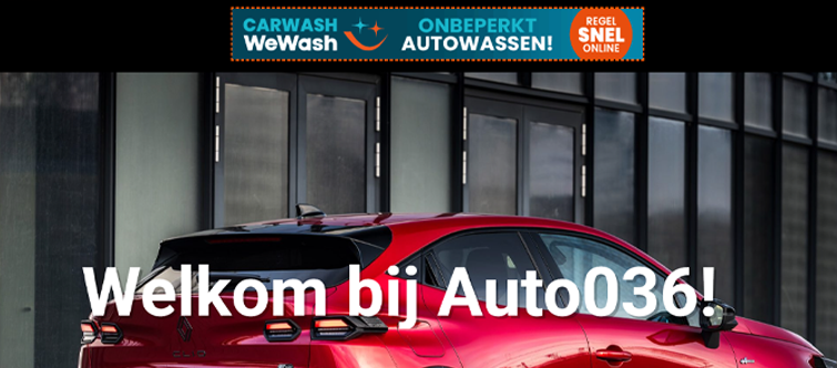 Afbeelding van de homepagina van Auto036 met daarop een prominente banner.
